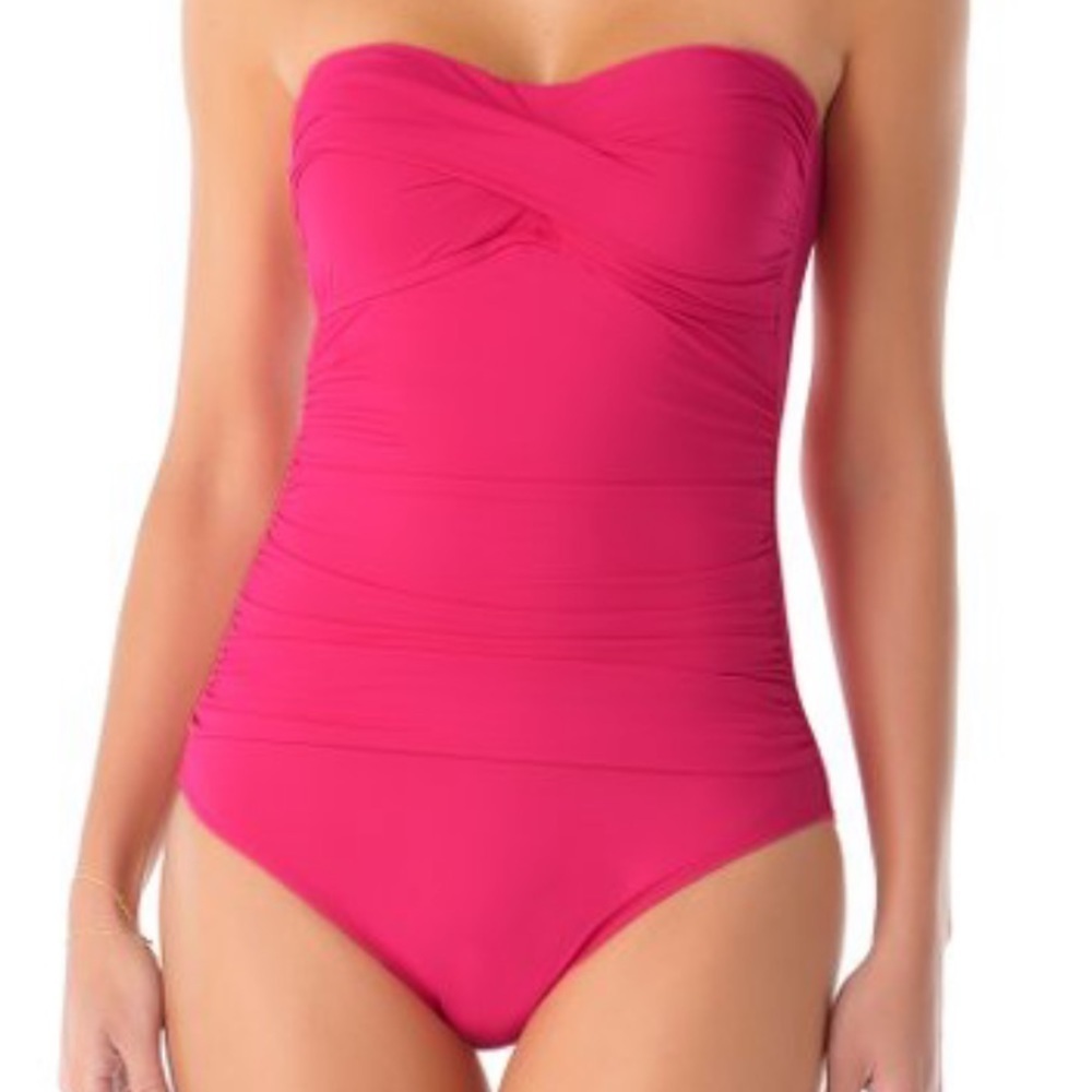 ANNE Cole Twist Front Shirred One Piece Swimsuit